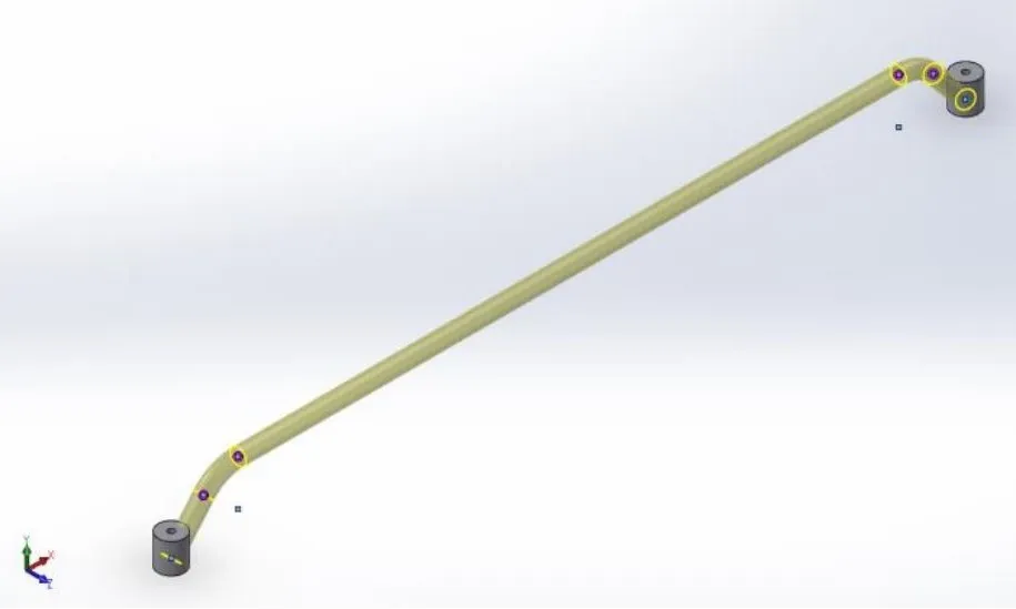 Bar geometry exit-angle detail showing the 50° angle that lets the bar clear the engine within the 65 mm / 150 mm envelope.