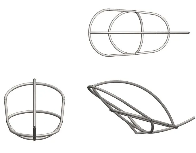 SolidWorks CAD model of the tricycle chassis showing structure, dimensions and design features carried over from the sketching phase.