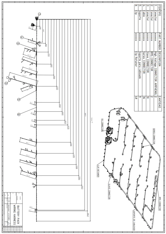 Drawing pack overview showing how every cable length, connector orientation and clip location is captured.