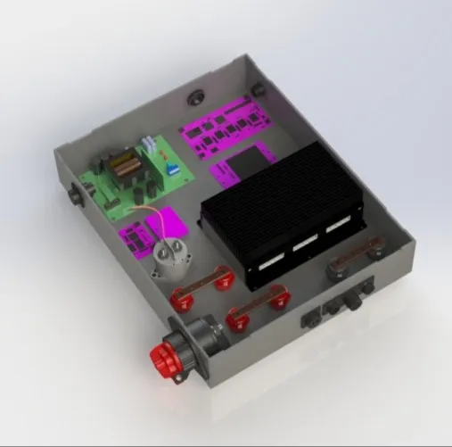 High-voltage unit closed up around the populated HV board.