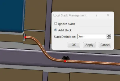 Slack and flexibility planning step 2 — the routed harness with slack zones called out.