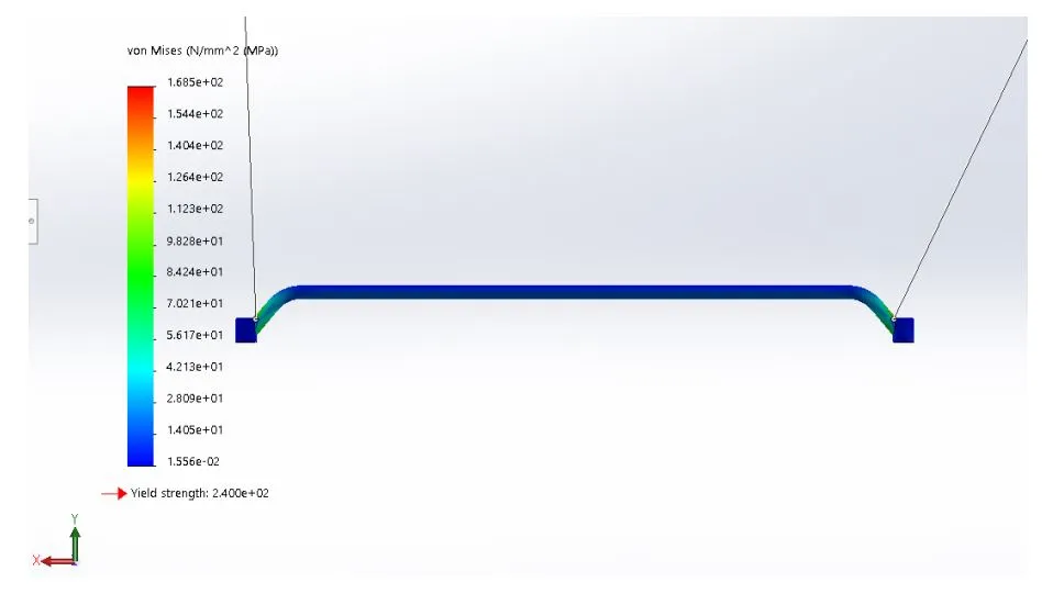 Stress-tracking vertices on the bar geometry — the two reference points whose stress values feed the convergence plot.