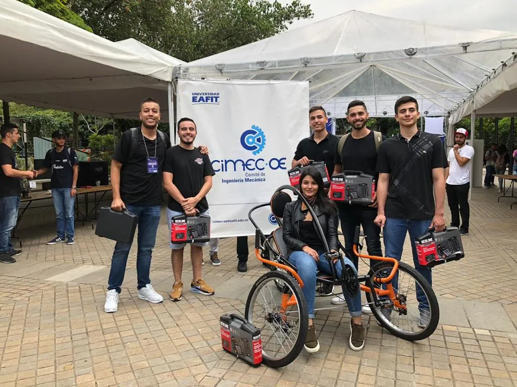 Finished tricycle with the rider seated to confirm ergonomics against the original CAD plan.